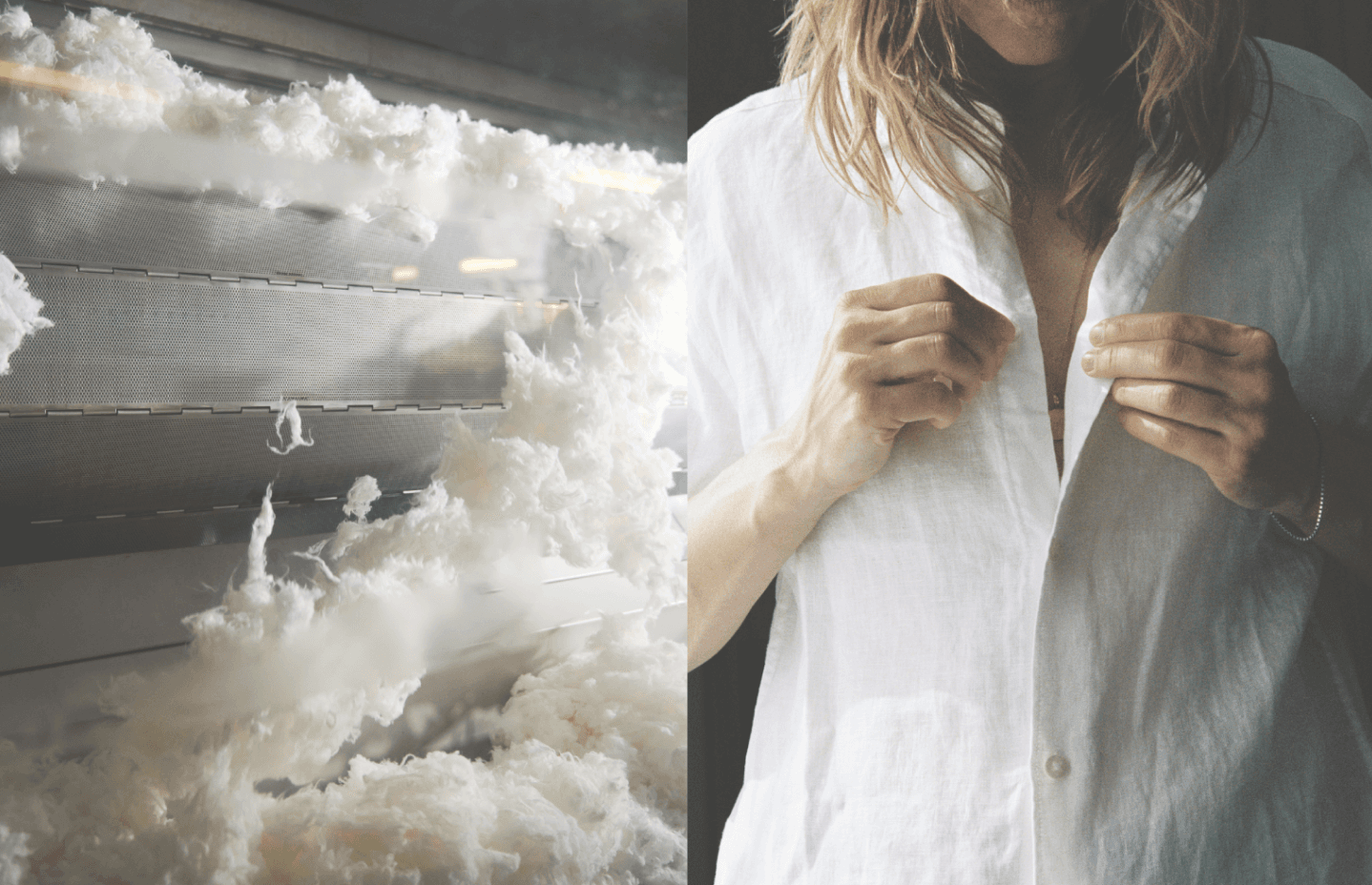 TENCEL™ Lyocell staple fibers shown at production stage alongside a garment made from regenerated cellulose fiber