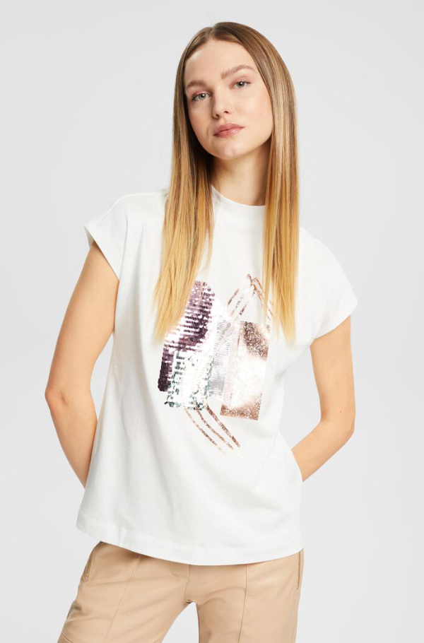 Sequin appliqué t-shirt - off white