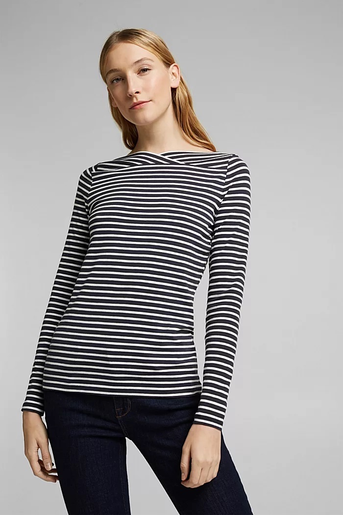 in a TENCEL™/ modal blend: striped shirt- navy
