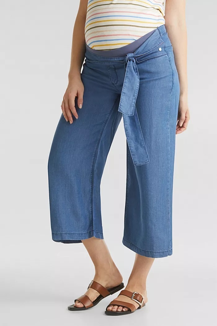 TENCEL™ Lyocell culottes with an under-bump waistband- blue medium washed