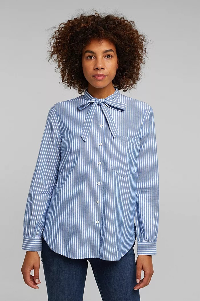 pussycat bow blouse containing organic cotton -light blue