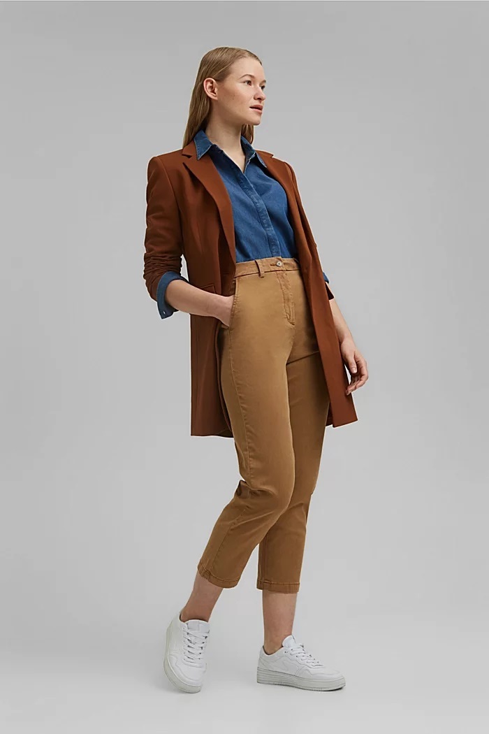TENCEL™ Lyocell: stretch chinos with a high waistband - camel