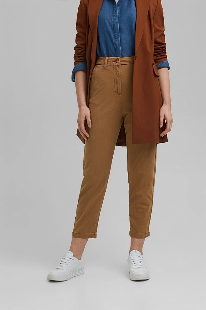 TENCEL™ Lyocell: stretch chinos with a high waistband - camel