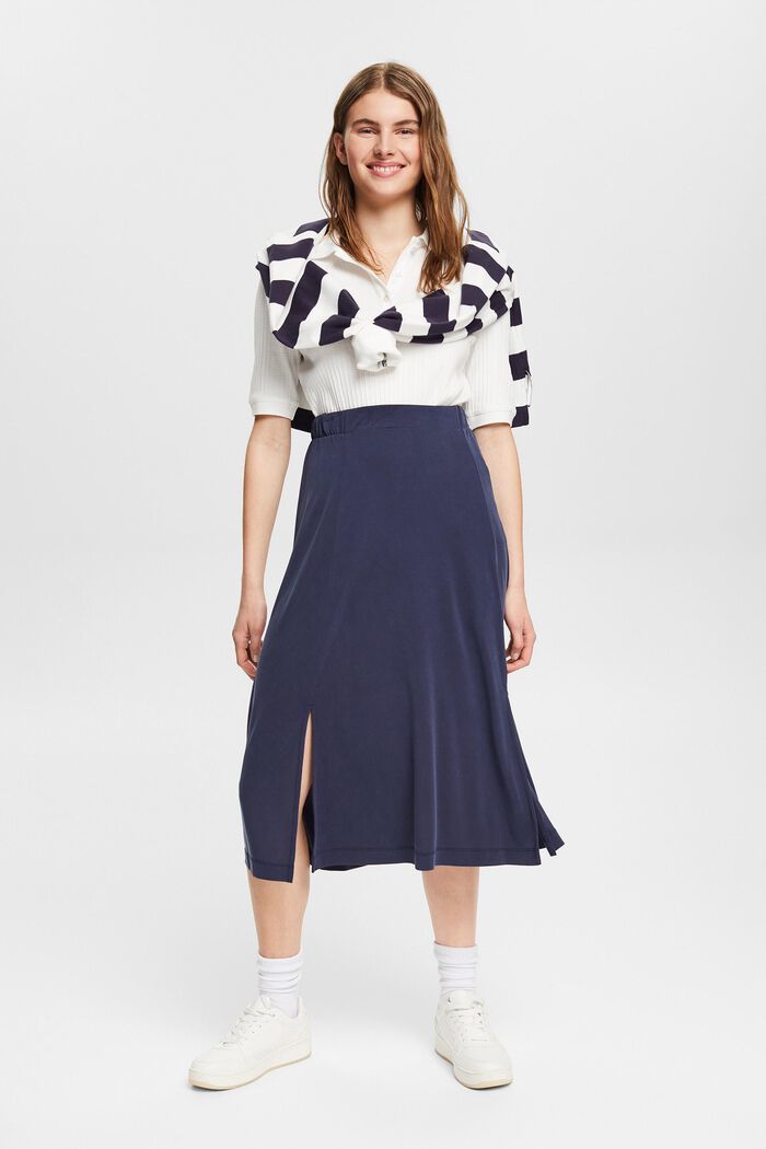 Containing TENCEL™: midi skirt with slits - navy