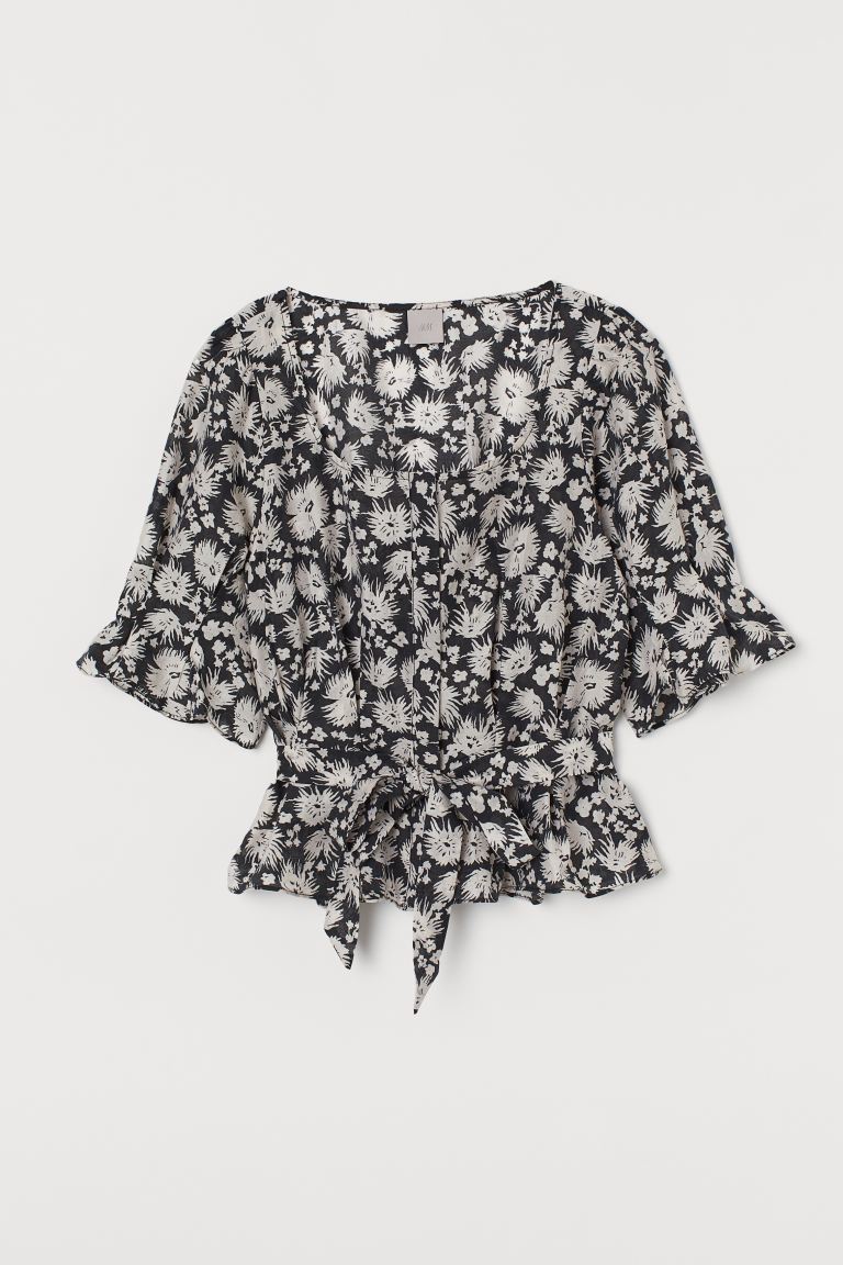 shiny blouse - black/white floral