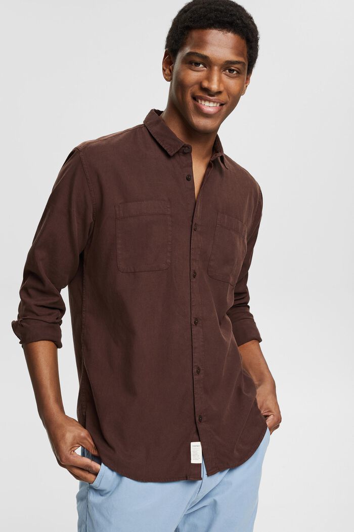 containing TENCEL™: shirt with breast pockets - dark brown