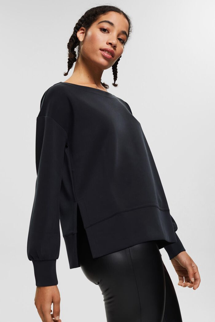 Containing TENCEL™: sweatshirt with side slits - black