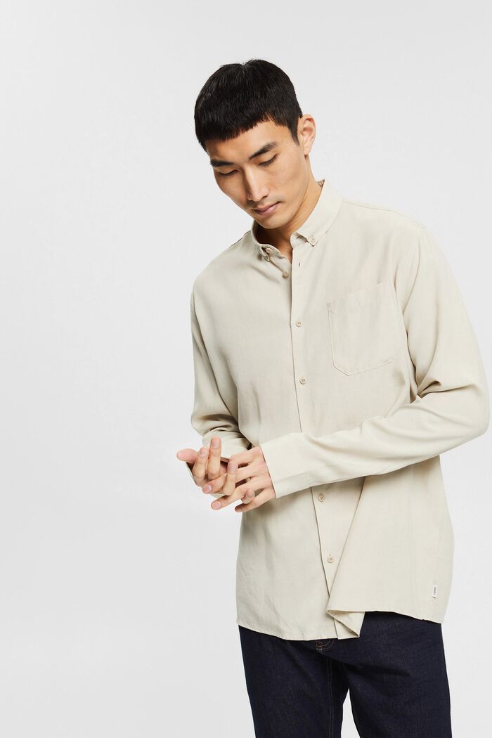 with linen: button-down shirt - light beige