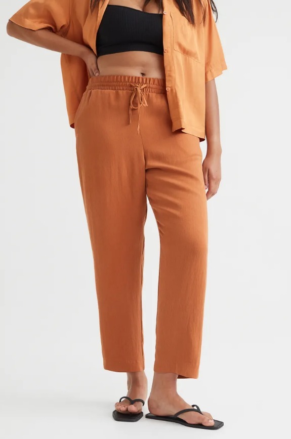 pull-on lyocell-blend pants - rust brown